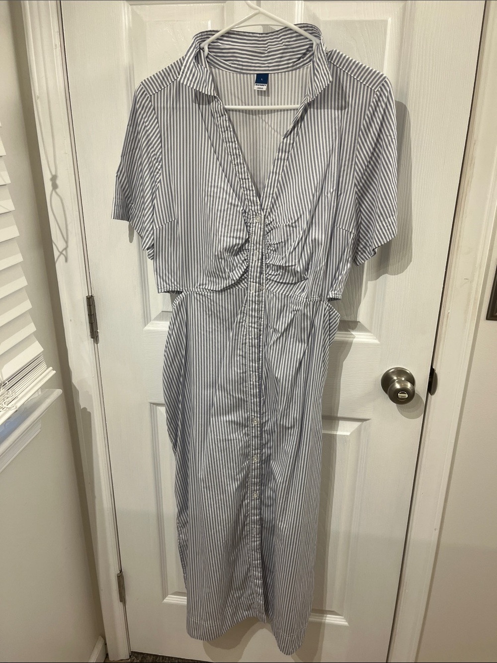 Old navy Striped Button-Front Midi Dress in Blue and White